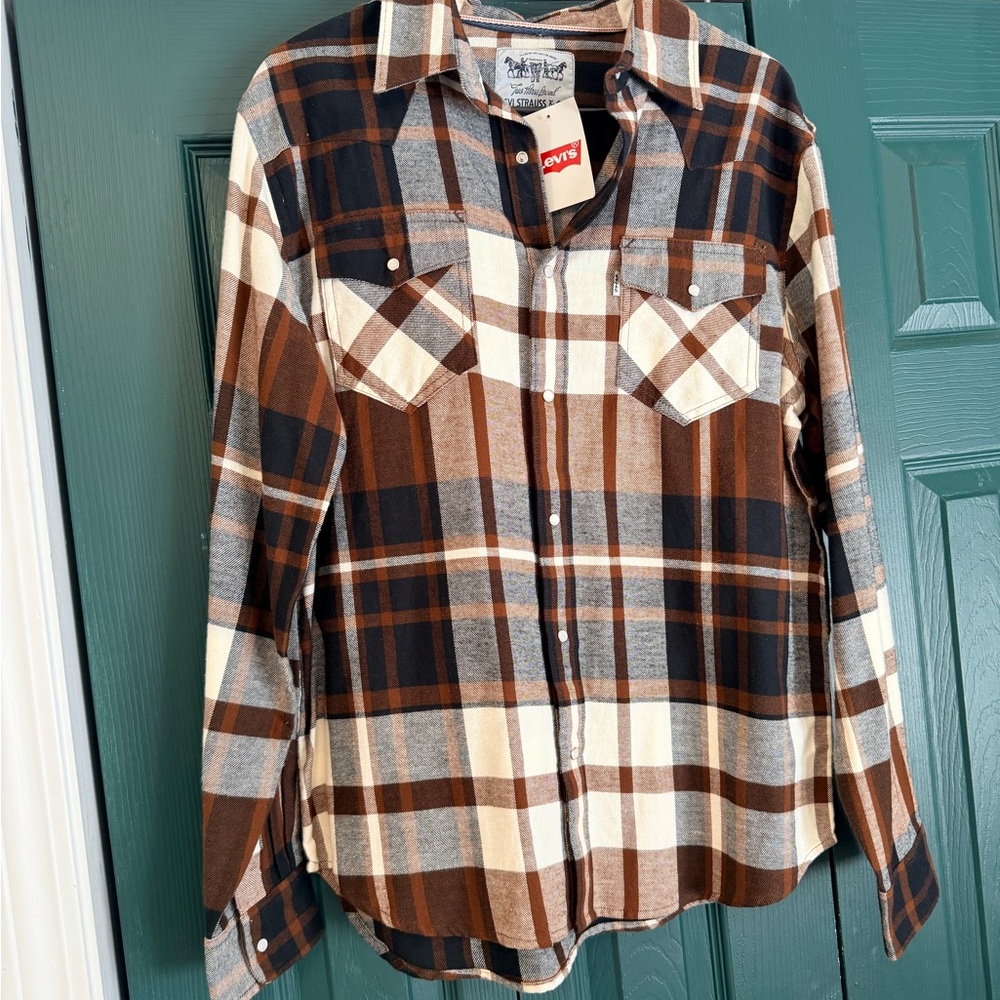 Levi's Brown and Black Plaid Shirt